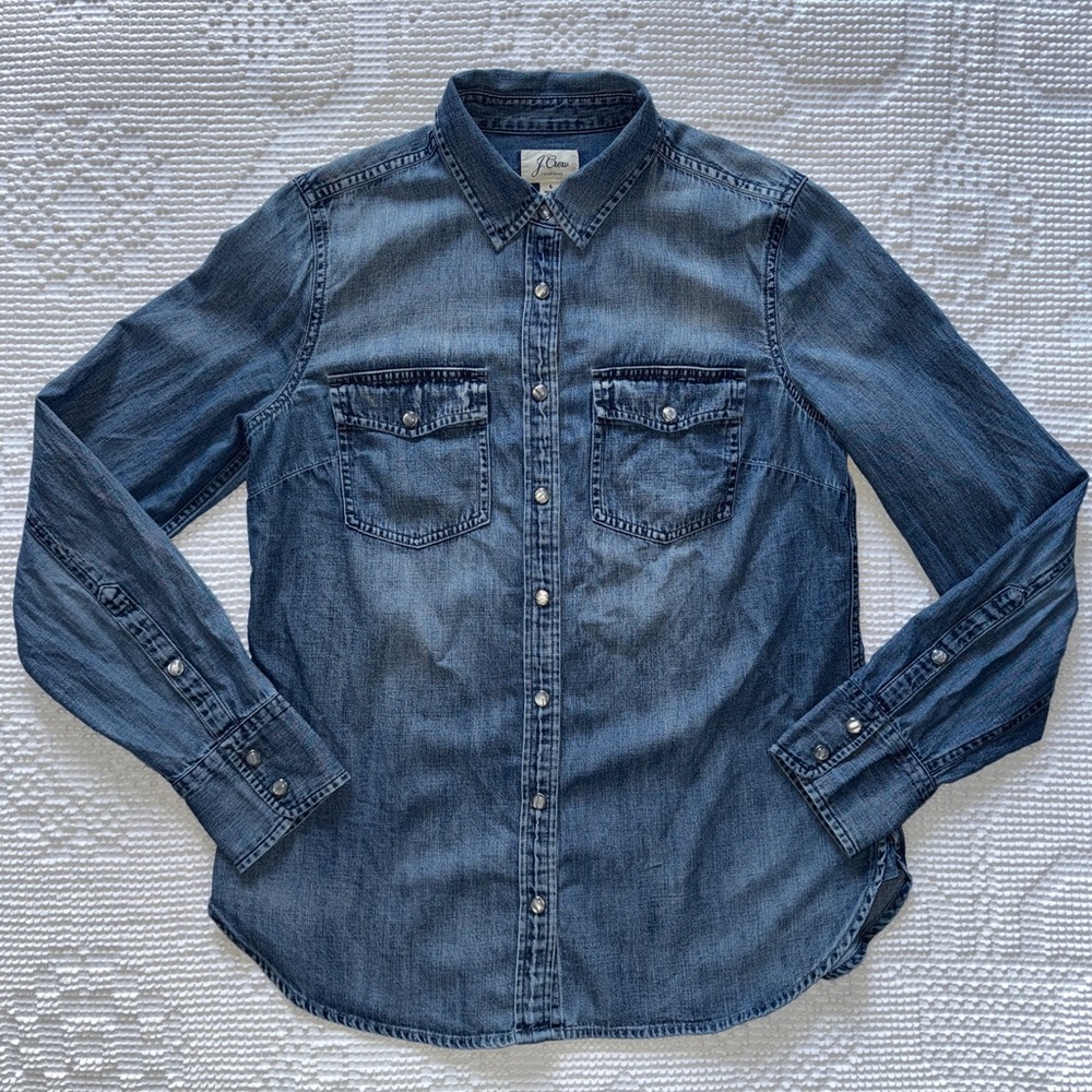 J.Crew Denim Chambray button front shirt + pearl snap buttons